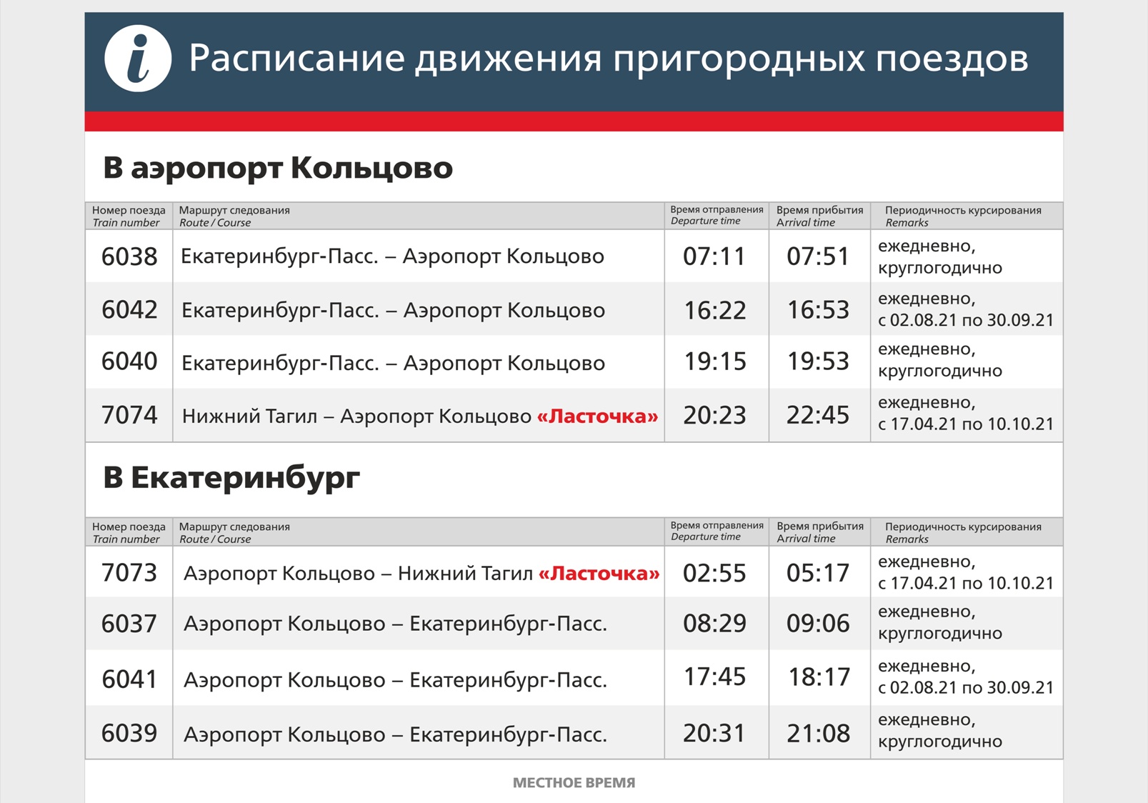 Расписание электричек Нижний Тагил → Аэропорт Кольцово